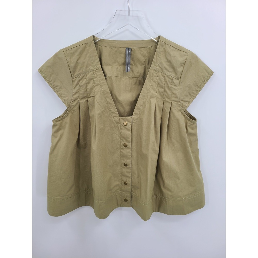 Anthropologie Preppy Crop Top Shirt Womens XS Buttons Minimalist Neutral - Picture 2 of 12